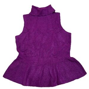 White House Black Market Purple Wool Blend Sleeveless Peplum Turtleneck Womens L